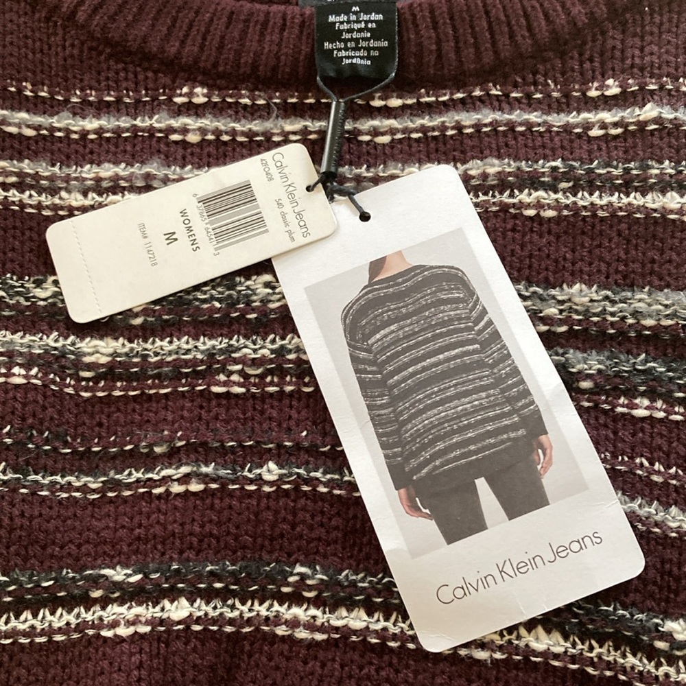 Calvin Klein Jeans Co. women’s med. striped sweater plum gray black new - Picture 4 of 8